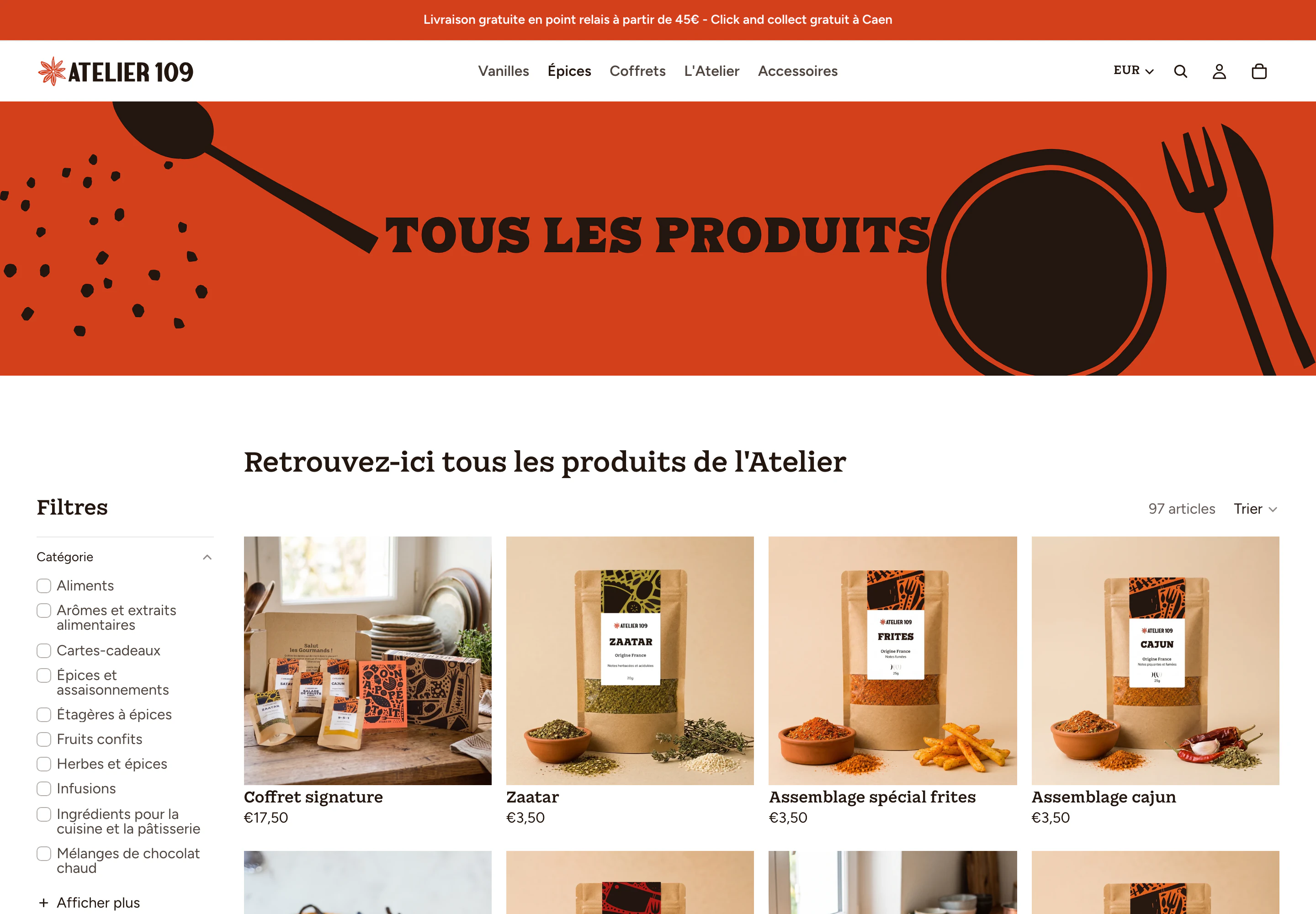 Page Tous les produits avec filtres par catégorie