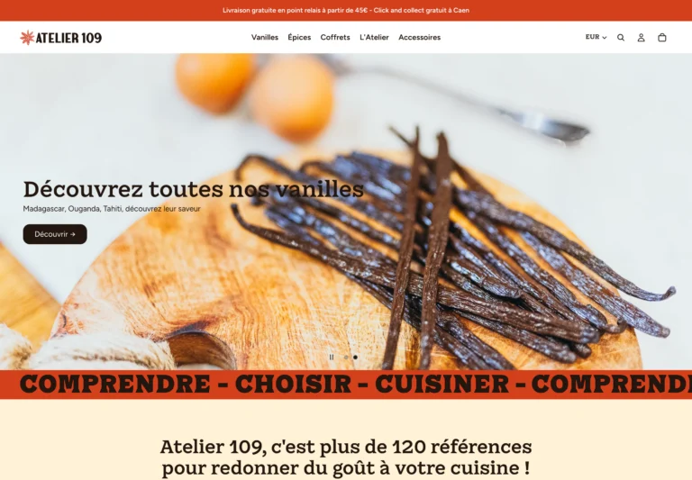 Page d'accueil d'Atelier 109 en production