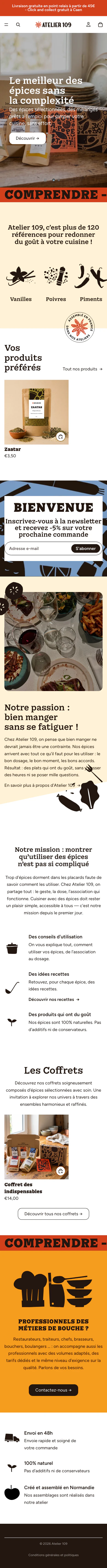Accueil complet d'Atelier 109 sur mobile