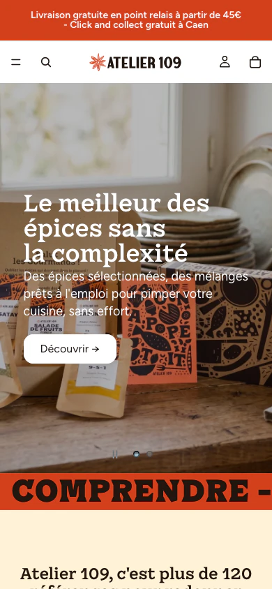 Accueil d'Atelier 109 sur mobile