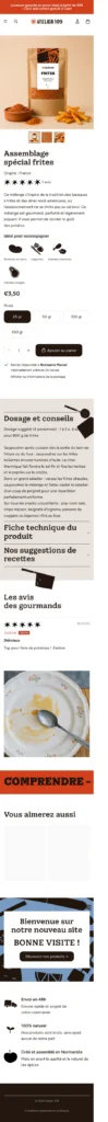 Fiche produit complète sur mobile : dosage et conseils, suggestions de recettes