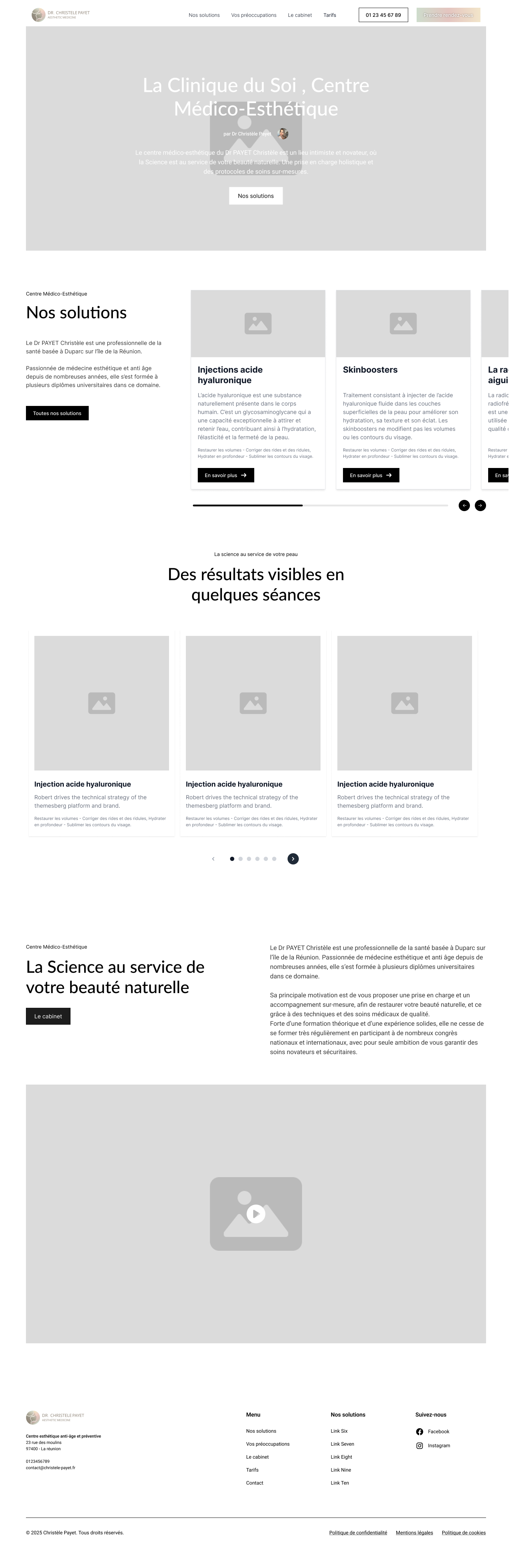 Wireframe de la page d'accueil du site Christèle Payet