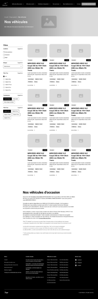 Wireframe du catalogue des véhicules du Groupe MET