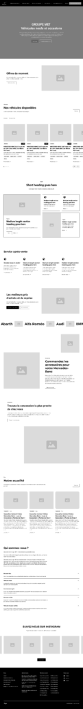 Wireframe de la page d'accueil du Groupe MET