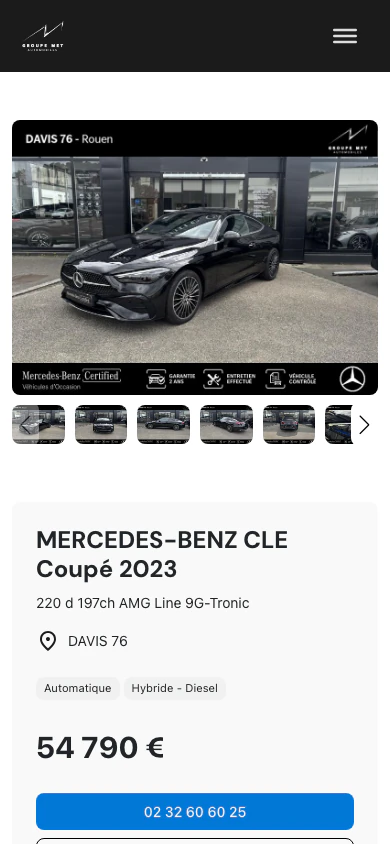 Fiche véhicule du Groupe MET en production, mobile