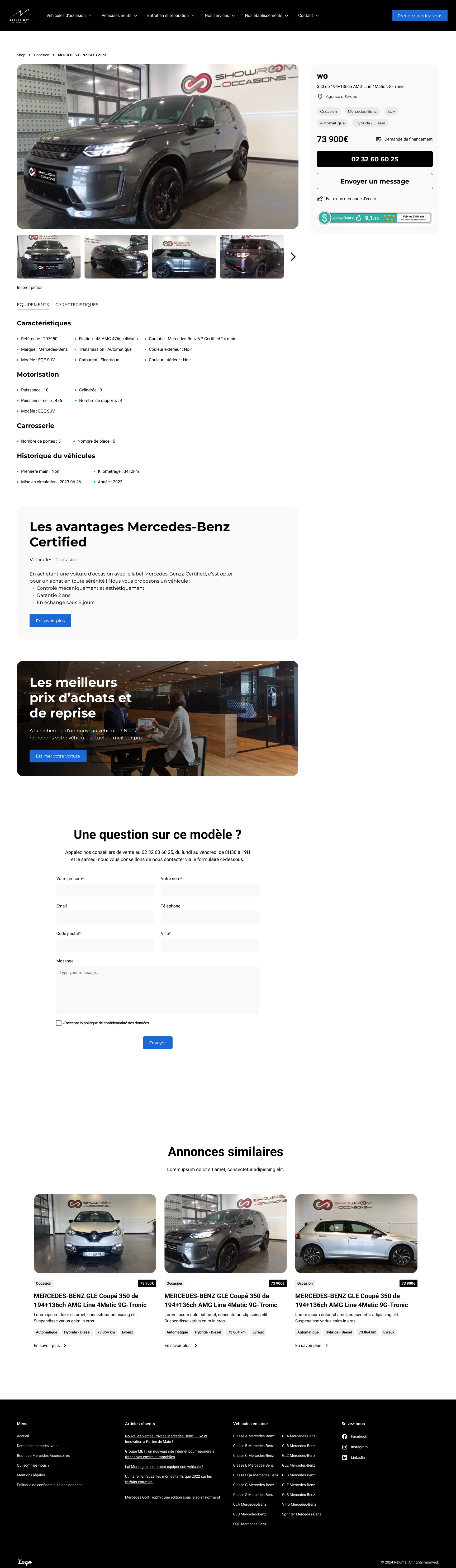 Maquette UI de la fiche véhicule du Groupe MET
