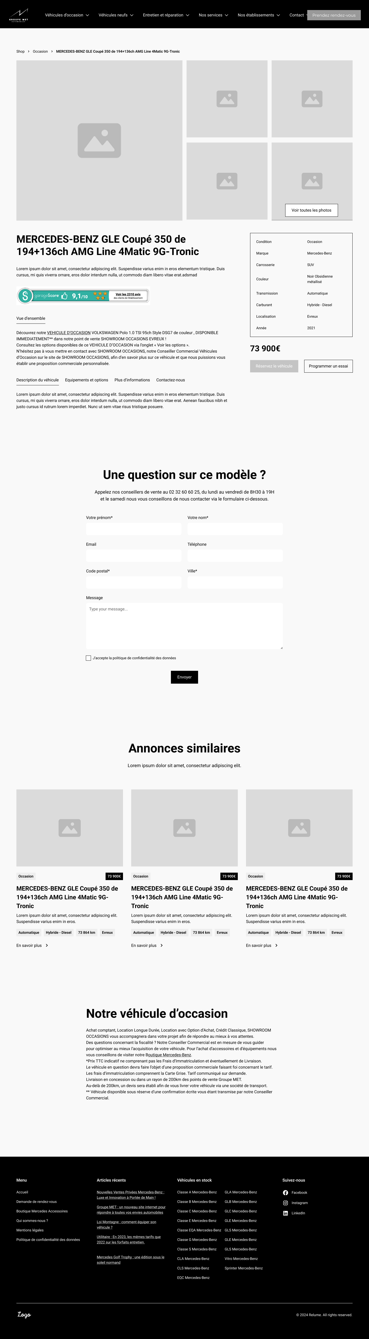 Wireframe de la fiche véhicule du Groupe MET