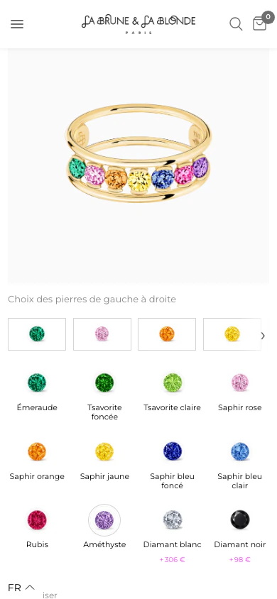 Configurateur sur mobile, sept pierres choisies