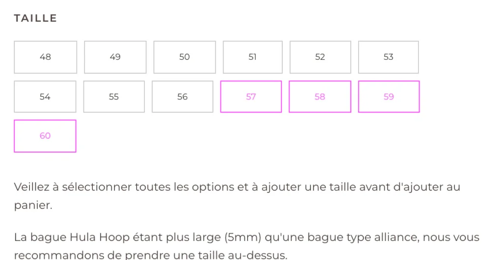 Choix de la taille de la bague