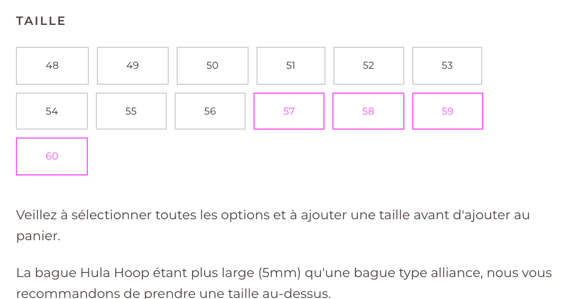 Choix de la taille de la bague