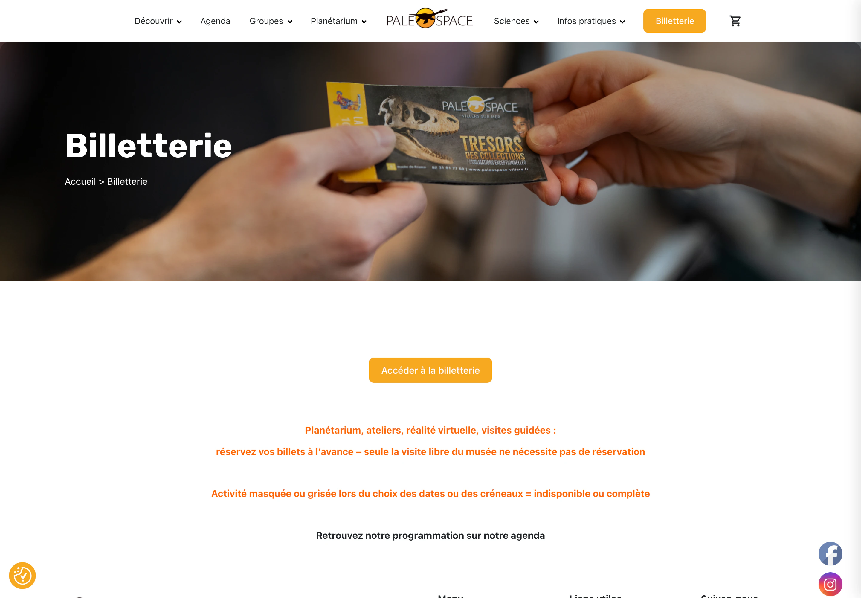Page Billetterie : une activité masquée ou grisée est indisponible ou complète