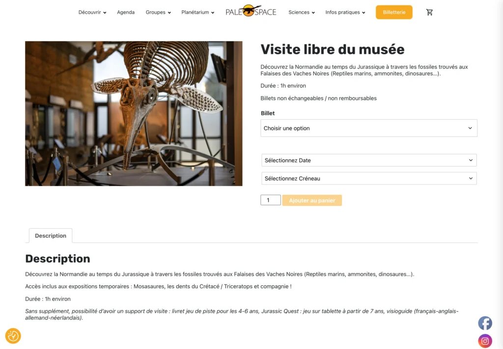 Paléospace — fiche de réservation