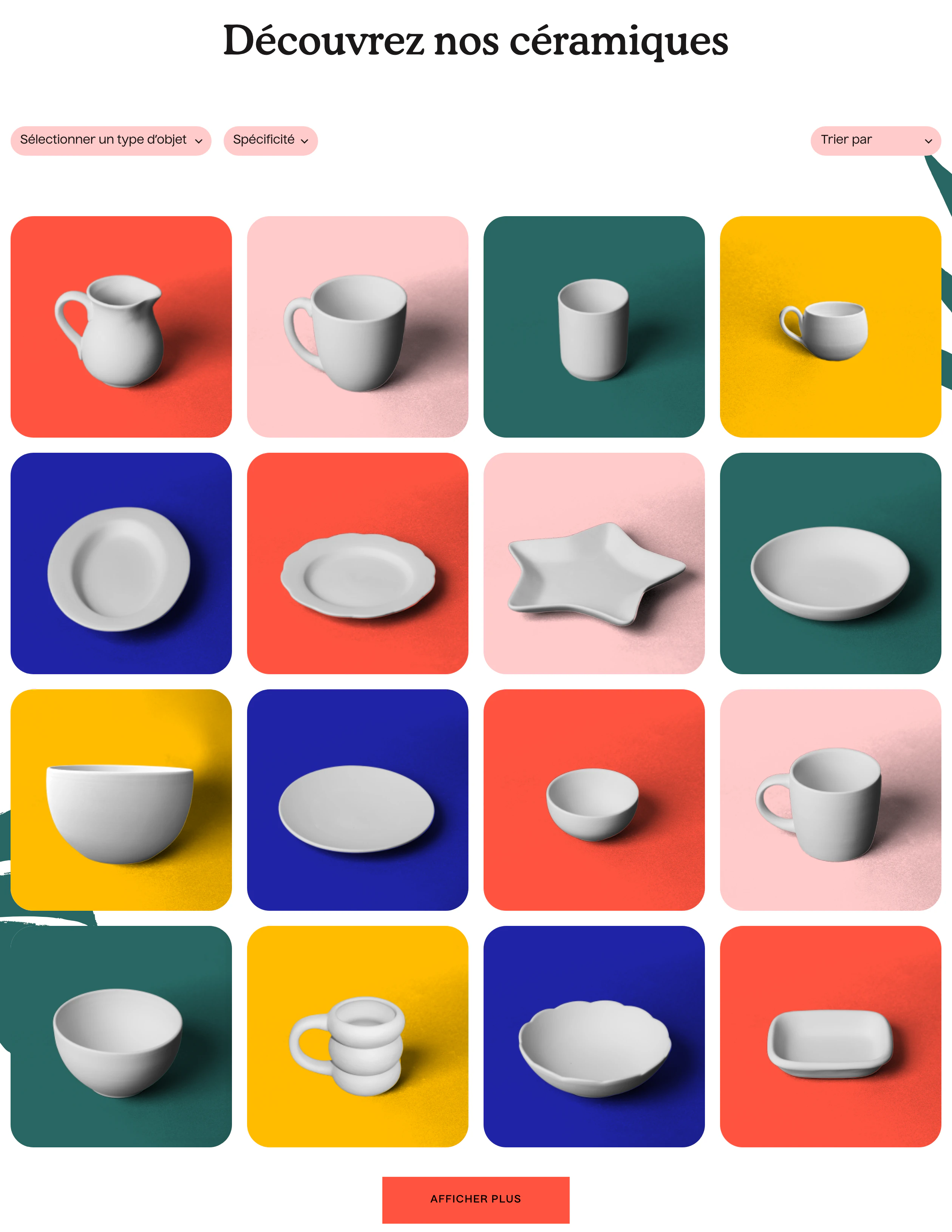 Catalogue des céramiques avec filtres